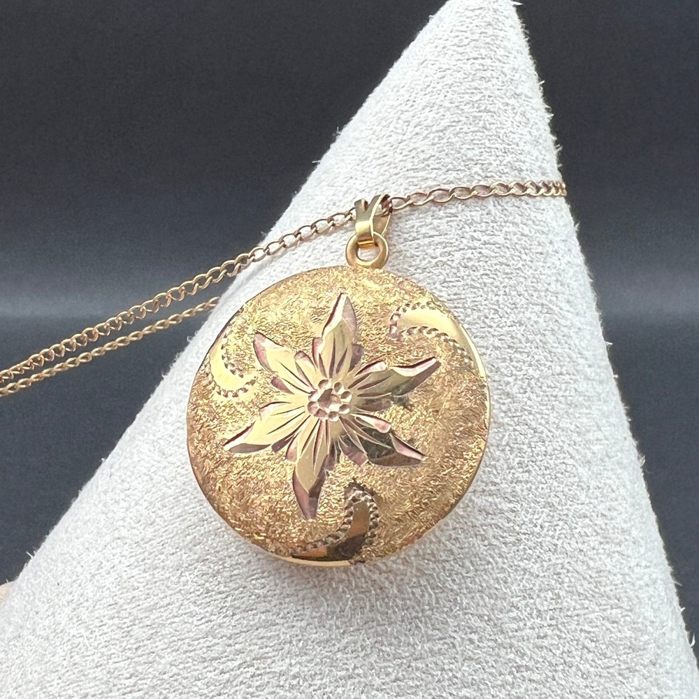 Vintage Locket Necklace Floral Senior Award 12KT Gold Filled Chain Marathon 18"